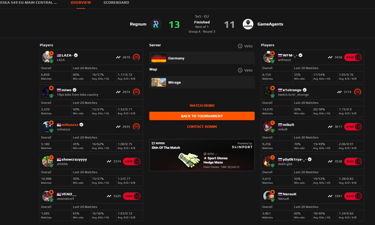 First win in ESEA MAIN vs <a href="/GameAgentsORG/">GameAgents</a> 
1-0 😎
