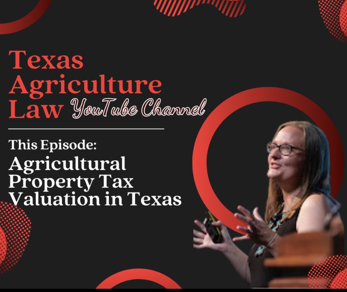 Today, we're talking Texas property taxes on the Texas Agriculture Law YouTube Channel. Did you know that landowners with qualifying land uses can receive special use valuation on their land for tax purposes? youtube.com/watch?v=lVYMgW…