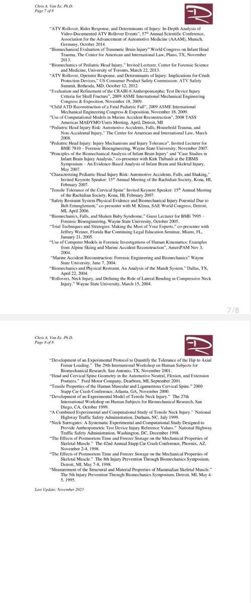 it looks like one of the defenses experts is not only an accident reconstructionist but also specializes specifically in head/skull injuries... look at all those research papers 👀