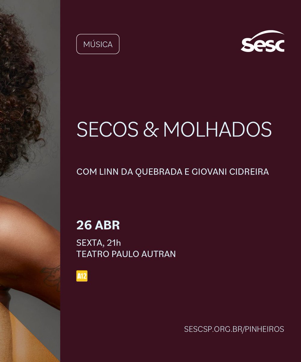 Falta menos de uma hora para começar a venda dos ingressos desse show incrível da <a href="/linndaquebrada/">Linn da Quebrada</a> e do <a href="/giocidreira/">Giovani Cidreira</a> no Sesc Pinheiros!
Hoje, às 17h abre a venda online e amanhã (17/4), no mesmo horário, abre a venda presencial!
sescsp.org.br/programacao/se…