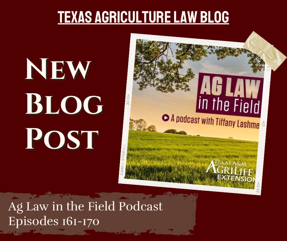 Are you interested in agricultural law? Do you want to hear from some of the best agricultural lawyers in the country? We’ve got just the podcast for you! On this weeks blog, we are recapping Ag Law in the Field Podcast episodes #161-170. agrilife.org/texasaglaw/202…