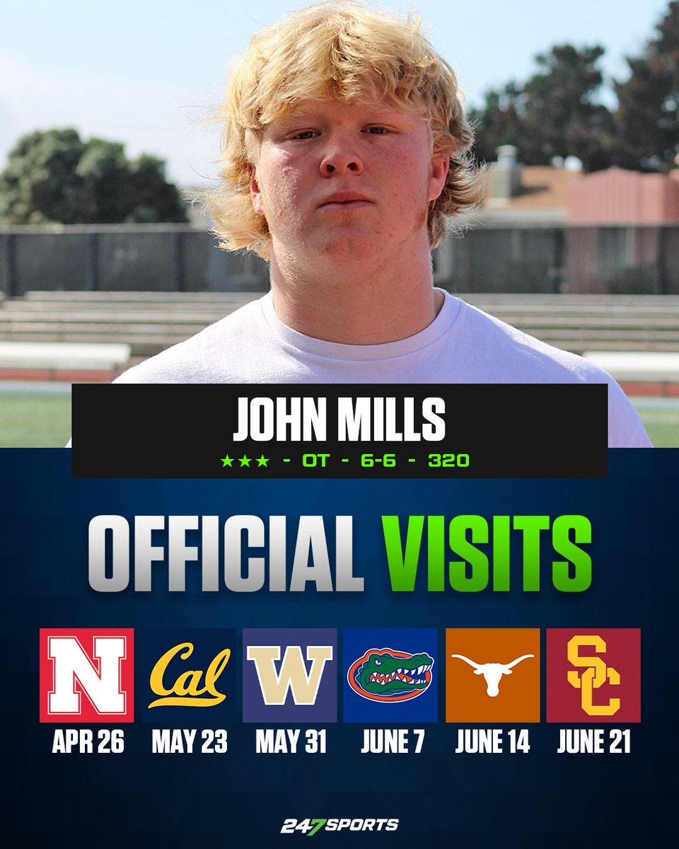 San Francisco (Calif.) St. Ignatius offensive tackle John Mills discussed his whirlwind of unofficial visits and scheduled official visit dates 247sports.com/article/bay-ar…