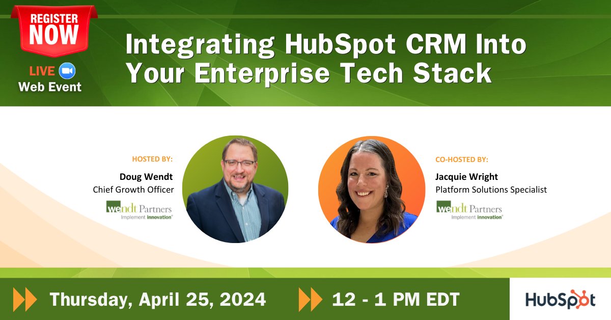 Elevate your enterprise tech stack with HubSpot CRM integration! Join industry experts for insights on API support, integration models, and successful planning strategies. Register Now. hubs.ly/Q02t3xMS0 #EnterpriseIntegration #HubSpotCRM #TechStack #WendtPartners