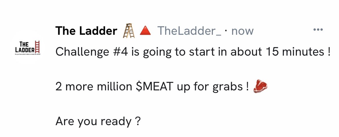 Challenge #4 starting up in @TheArenaApp in about 15 minutes ! 

Another 2 million $MEAT prize 🥩

Get ready 🪜