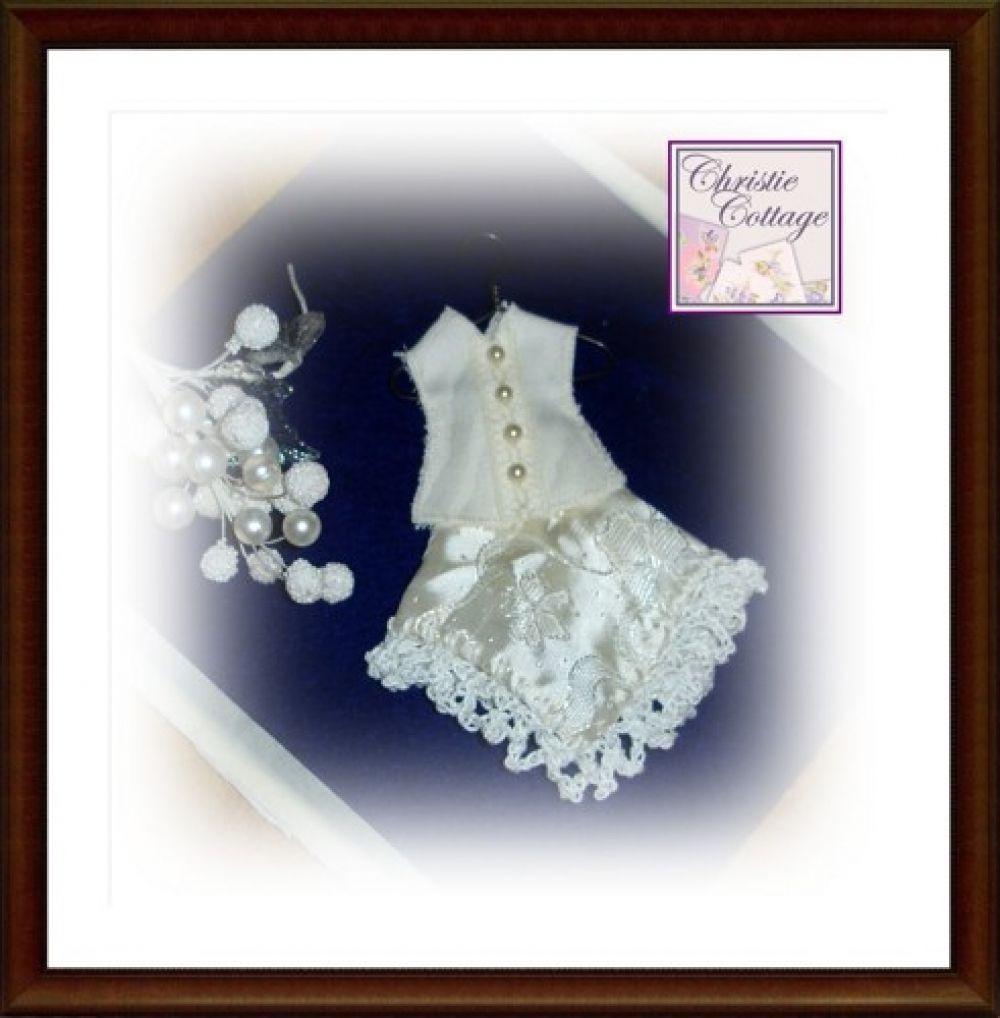 Ivory Miniature #Wedding #Dress, #Handkerchief for shadowbox christiecottage.net/product/ivory-…  #cctag @ChristieCottage