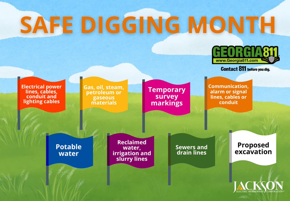 April is Safe Digging Month. Before breaking ground on a new project, contact Georgia 811 before digging so no important cables or lines are damaged. Be safe by calling 811 or visiting georgia811.com to submit a free request. #SafeDiggingMonth #Georgia811