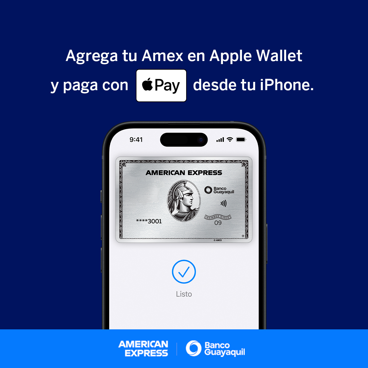 BancoGuayaquil's tweet photo. ¿Sabías que ahora puedes hacer todos tus pagos desde tu iPhone? 📲 Agrega tu American Express de Banco Guayaquil a tu Apple Wallet y haz tus pagos de forma rápida y sencilla con Apple Pay 💳 ✨ https://t.co/Uu4FAooMbf