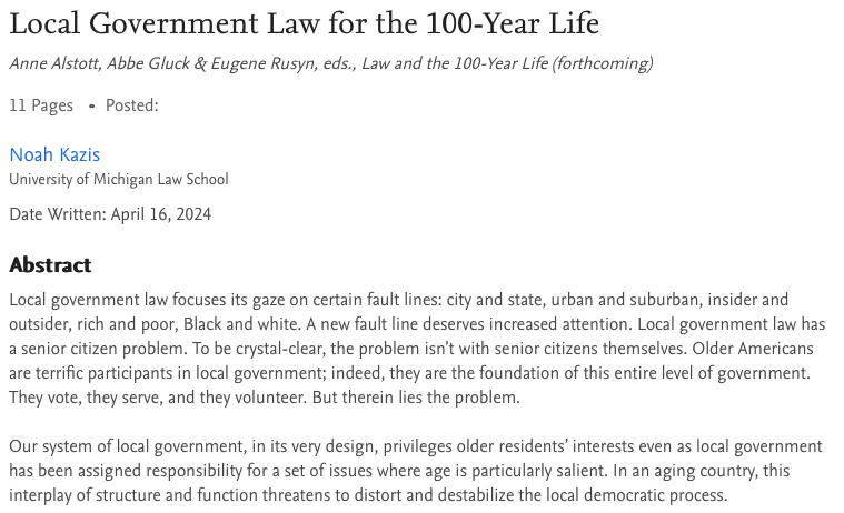 n_kazis's tweet photo. I love this paper, and it's a good excuse to finally post my own forthcoming chapter on age and local government law. 

https://t.co/uKWvI21zLR

That seniors run the show is something everyone in local gov knows--but not something we talk about in the legal literature. https://t.co/K633IeKLI5