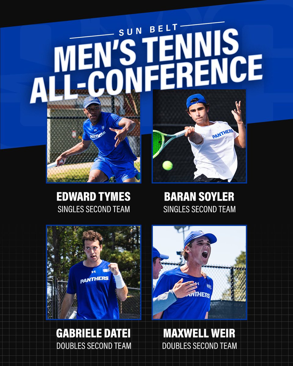 𝘼𝙡𝙡-𝙎𝙪𝙣 𝘽𝙚𝙡𝙩 𝘾𝙤𝙣𝙛𝙚𝙧𝙚𝙣𝙘𝙚 𝙃𝙤𝙣𝙤𝙧𝙨 👏🏼 Baran Soyler & Edward Tymes earned All-Sun Belt Singles Second Team, while the duo of Gabrielle Datei and Maxwell Weir were named All-Sun Belt Doubles Second Team! #LightItBlue | #STATEment