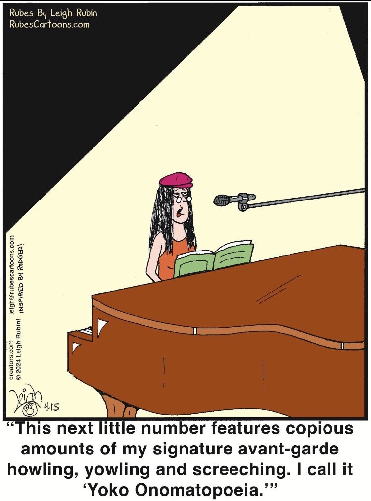 “Onomatopoeia“… I just get a BANG out of using that word! #onomatopoeia #wordplay #puns #pun #yokoono #cartoon #cartooning #cartoonist #piano