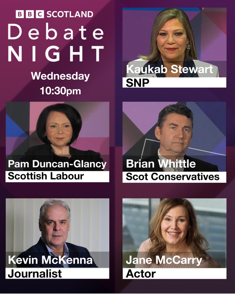 On Debate Night tomorrow night, Stephen will be joined by @kaukabstewart, @GlasgowPam, @BrianWhittle, @kmckenna63 and @McCarryJane Join us and an audience from Glasgow on @BBCScotland at 10.30pm #bbcdn