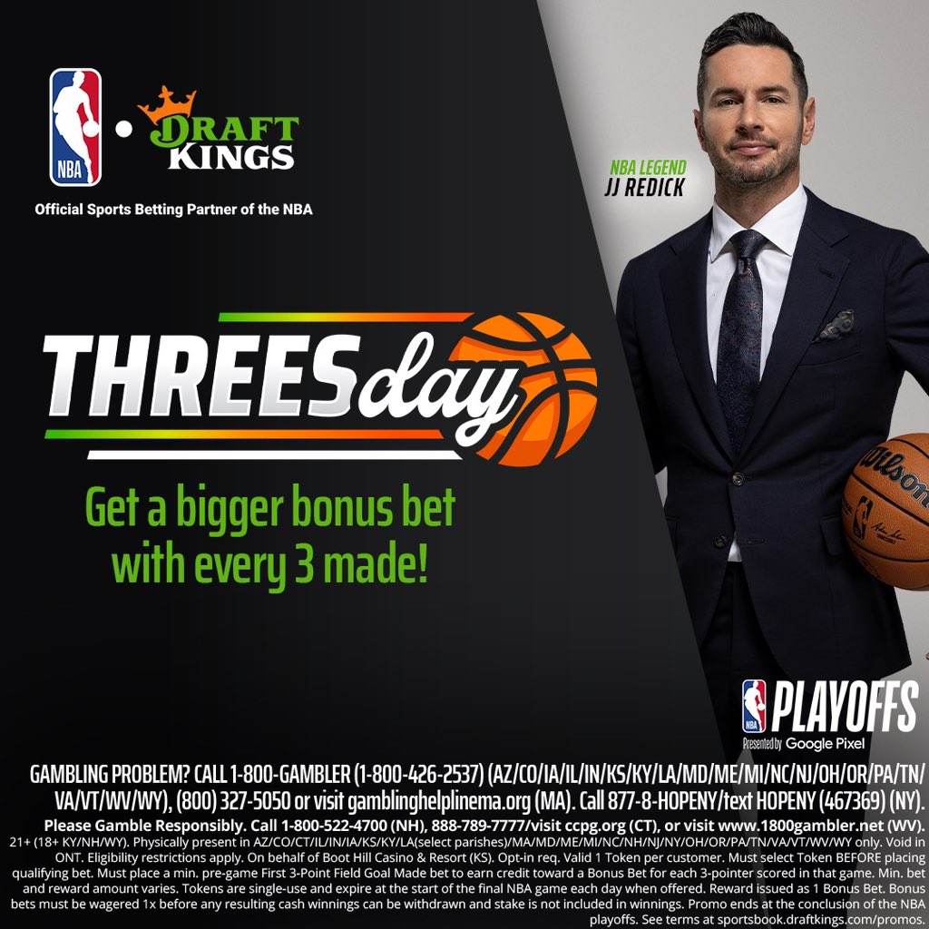 Every Tuesday and Thursday at @DkSportsbook is #Threesday during the NBA Playoffs! I’m backing CJ McCollum to score the first three in the LAL/NO game tonight #DKPartner