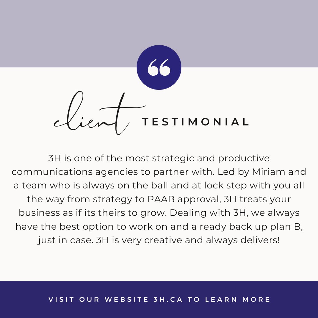 Thank you for the kind words! To hear what more of our clients have to say, please check out our website!
 
#TestimonialTuesday #3HCommunications #AgencyLife