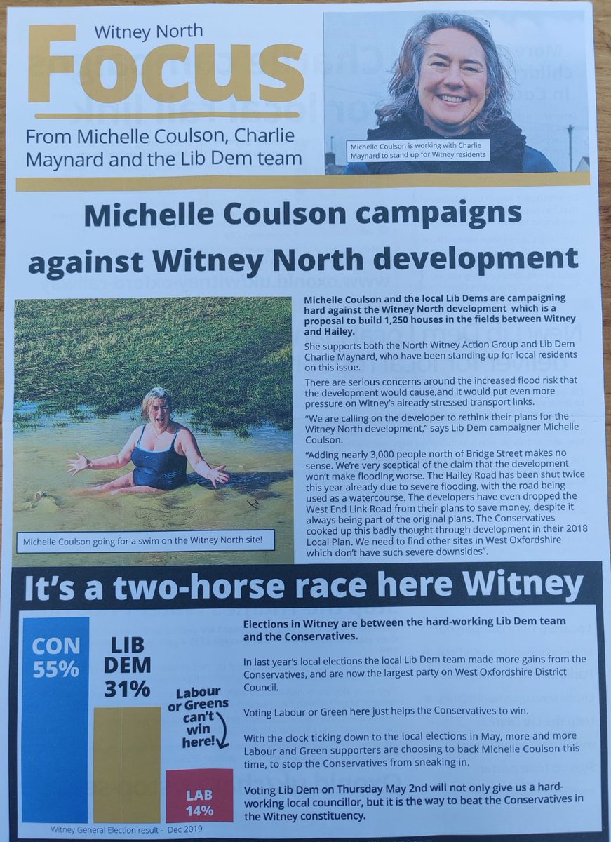 @cammaynard just a quick question about Michelle’s leaflet for #Witney North Any reason why you say it’s a two horse race when the current Witney North candidates are both Green? Not sure why you are using National Election data for local elections @clearpolitic5 @FullFact