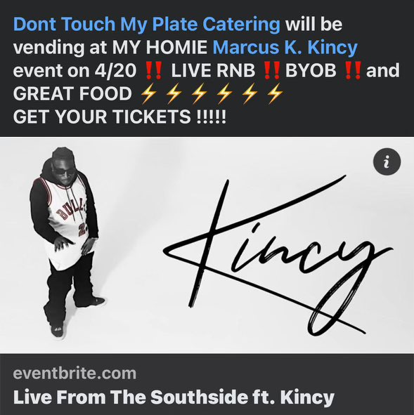 marcuskincy's tweet photo. My brother @MYTHOUGHTS27 lookin out on the food for LIVE FROM THE Southside,  get those tix 

https://t.co/aTHEAofHwm https://t.co/VaK3XwLIXx