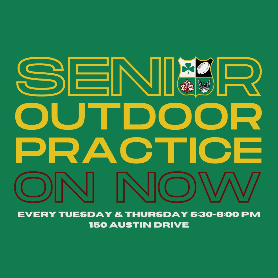 ☀️☘️ Outdoor practice is happening now for our Seniors 🏉😎 📍Staring tonight, Senior practices will take place every Tuesday and Thursday for men and women at our club house from 6:30 to 8pm. 🗓Minis and Junior practices: Begin outside on May 6th