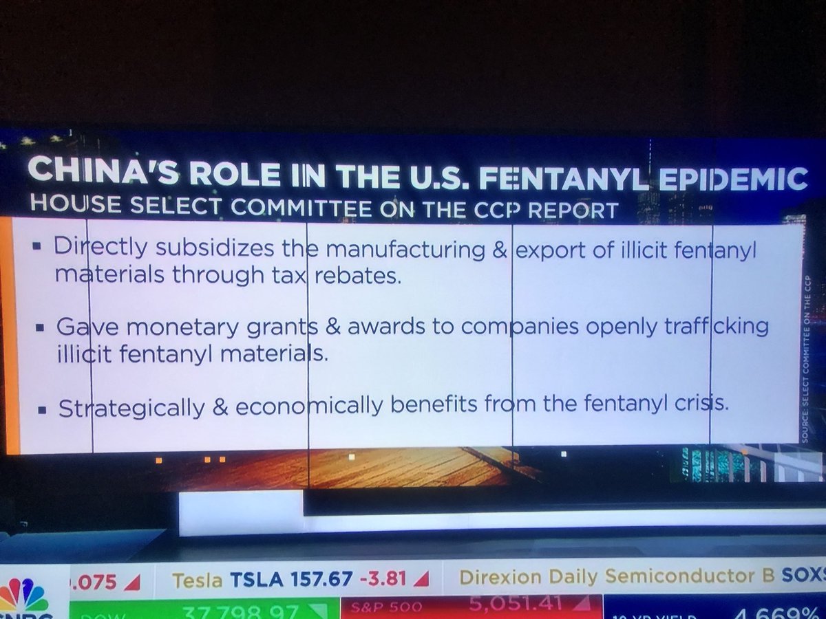 House Committee reports China’s role in U.S. #fentanylepidemic. #Xi subsidizes manufacturing & export of illicit #fentanyl materials with tax rebates, gives $ grants & awards to companies openly #trafficking the materials.  #China economically benefits from the crisis. #CNBC