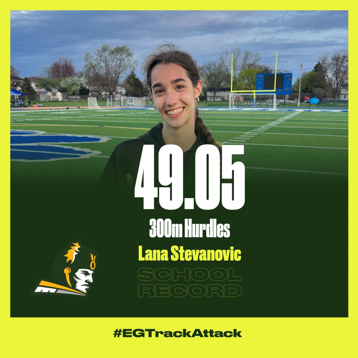 School Records are falling at MSL East Divisonal 
Freshman Lana Stevanovic broke the 300m Hurdle Record with a time 49.05