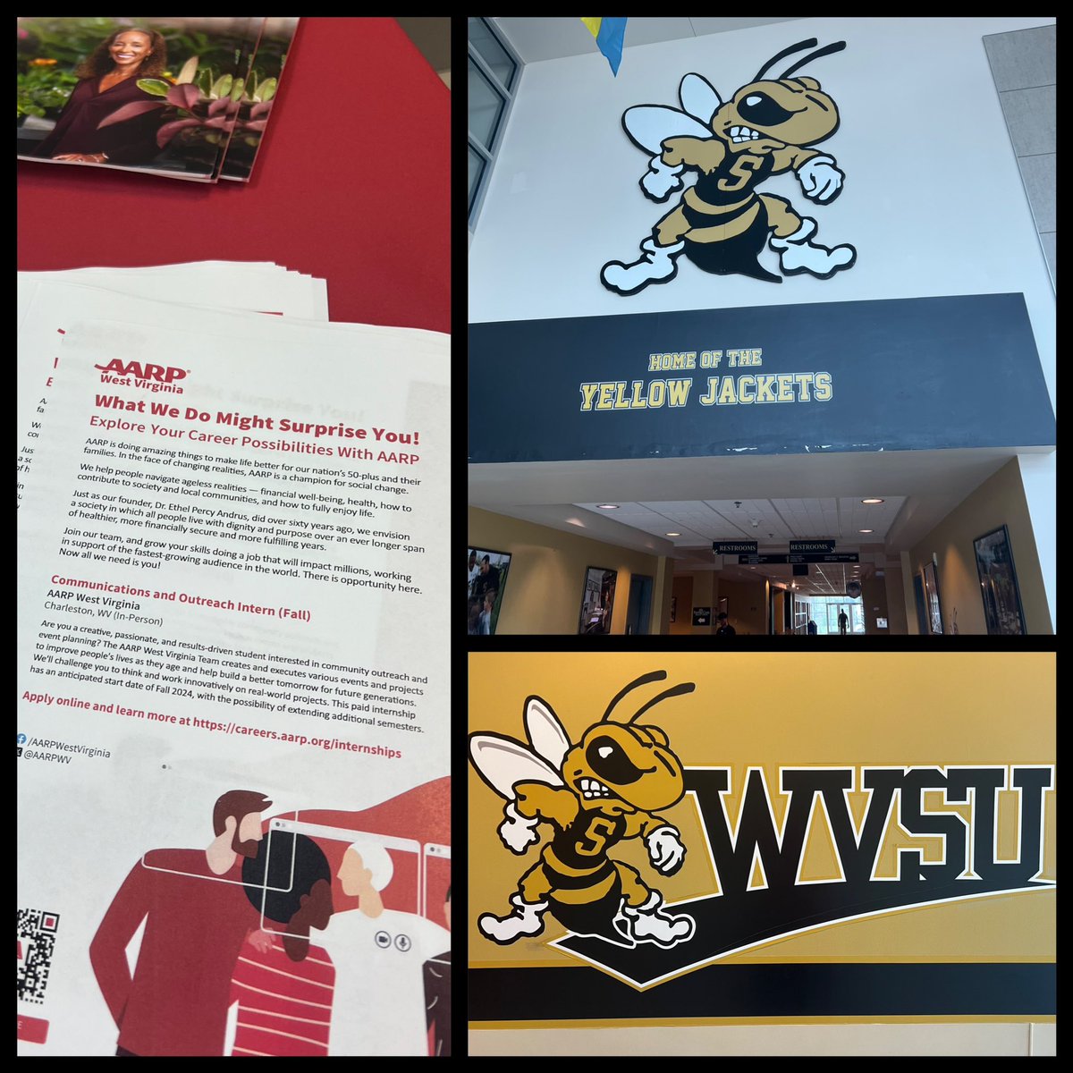 .@AARPWV joined more than 50 organizations sharing info on internships and job opportunities with @WVStateU students at today’s WVSU Career and Employment Expo. Thanks for a great day on campus. 🖤💛🐝