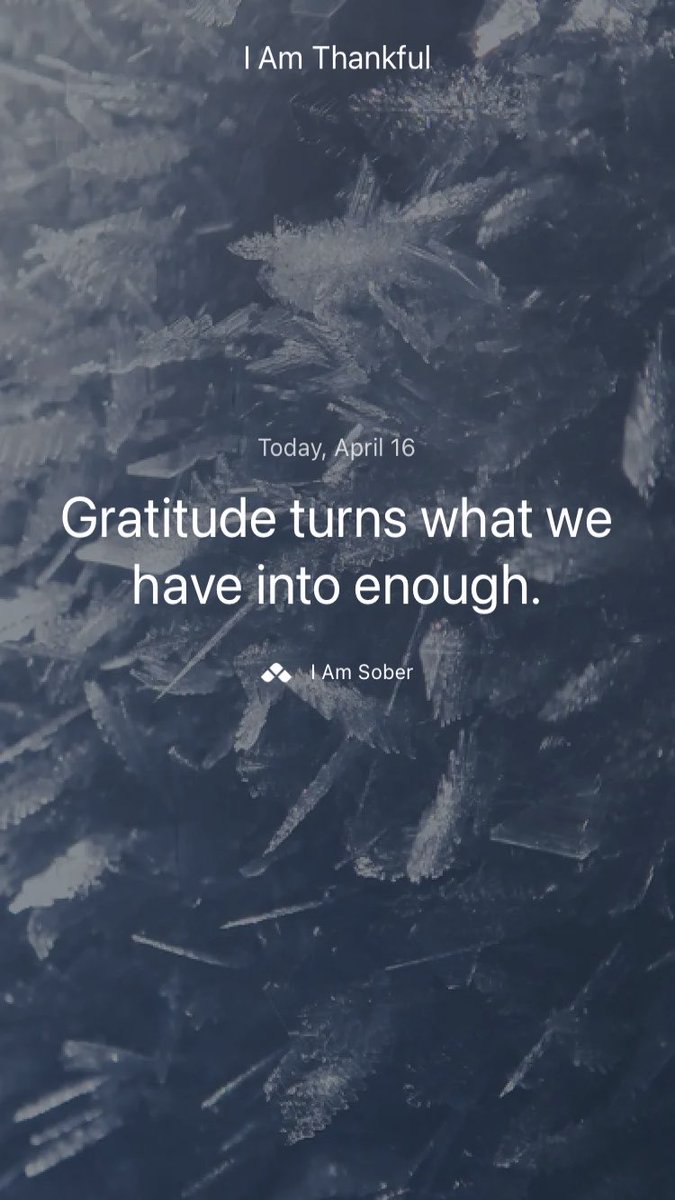 Gratitude turns what we have into enough. #iamsober

Yup… always listing things to be grateful for when i’m down.