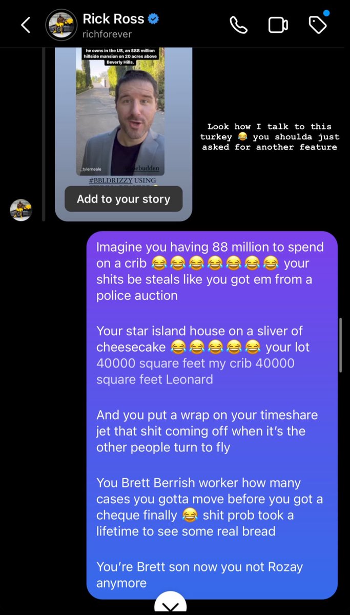 ComplexMusic's tweet photo. Drake had time for Rick Ross in his DMs😭

"Look how I talk to this turkey… you shoulda just asked for another feature" https://t.co/IRUDApJmYW