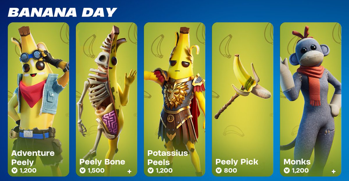 The Banana Day tab is now available in the #Fortnite Item Shop! 🍌 For some reason, they only used half of the planned cosmetics. Use Creator Code 'FNAssist' to help support me! #EpicPartner 💙