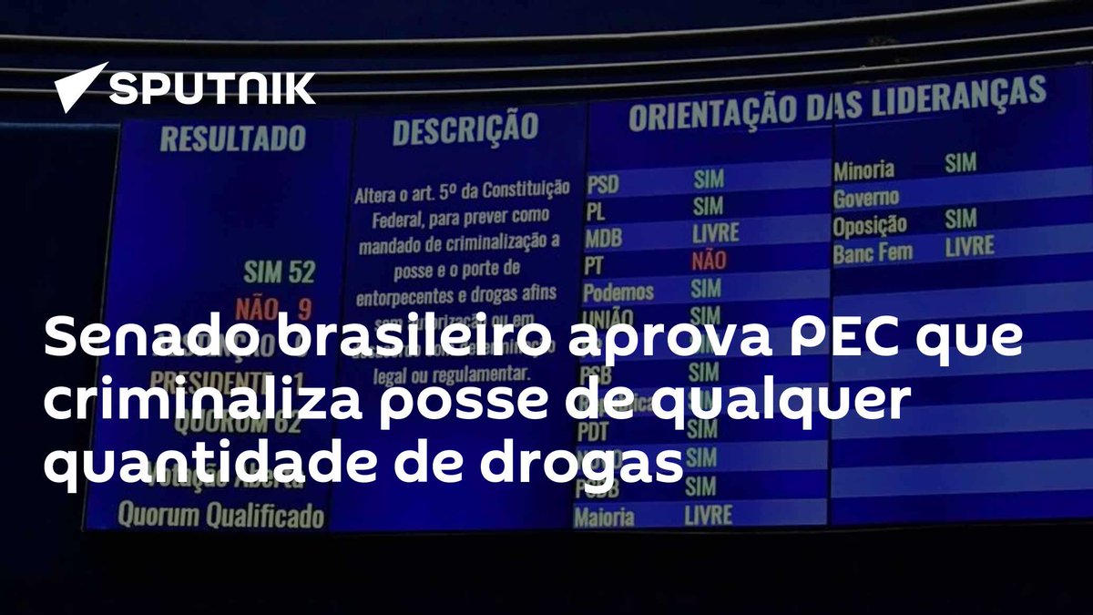 #Senado brasileiro aprova PEC que criminaliza posse de qualquer quantidade de #drogas dlvr.it/T5brXs