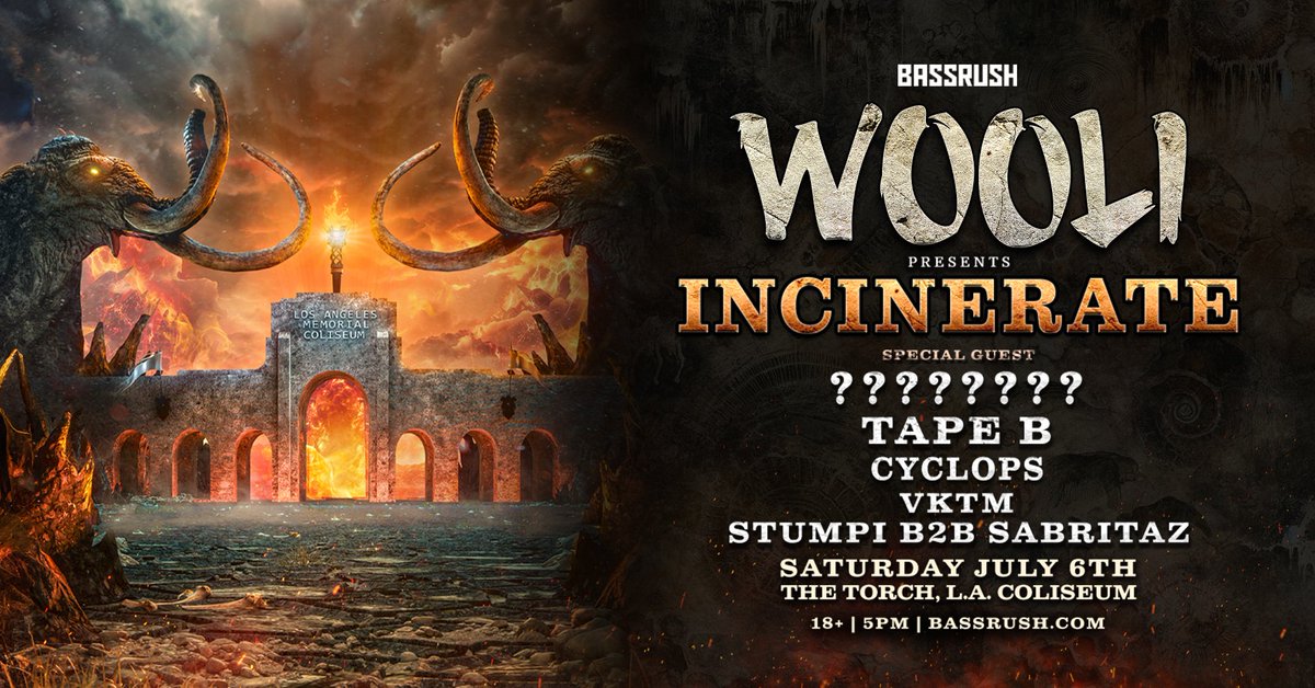 JUST ANNOUNCED 🦣 Wooli presents Incinerate Los Angeles at The Torch at the LA Coliseum on Saturday, July 6! Tickets on sale this Friday, April 19 at 10am 🕙 ticketmaster.com/event/0A00608B…