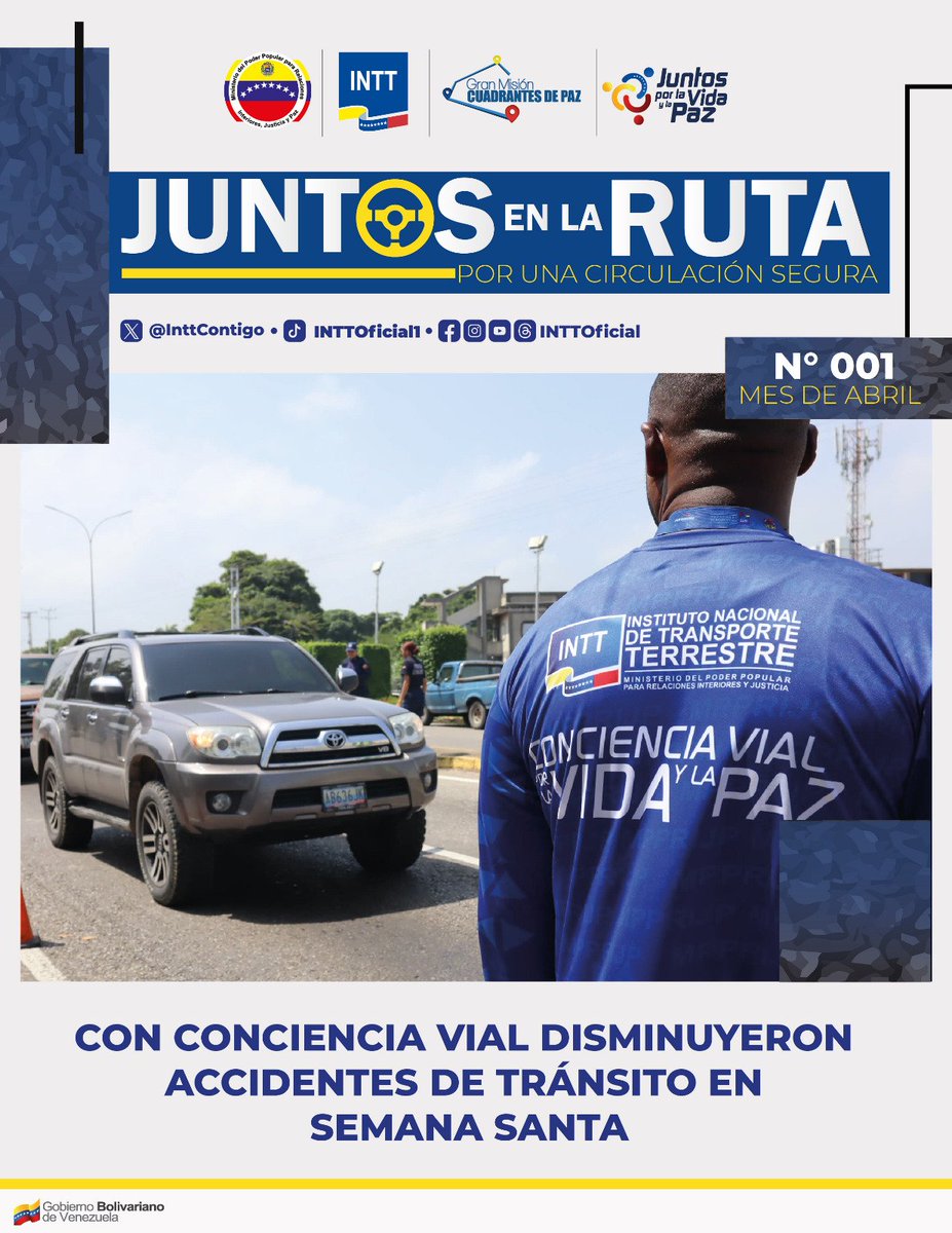 Gratificante es presentar al pueblo venezolano la revista digital del  #INTT 'Juntos en la Ruta' en su primera edición. 
Descubre las novedades del acontecer vial correspondientes al mes de abril.
¡No te lo pierdas!👇👇👇
acortar.link/jmWMTN

#RevistaINTT
#SeguridadVial