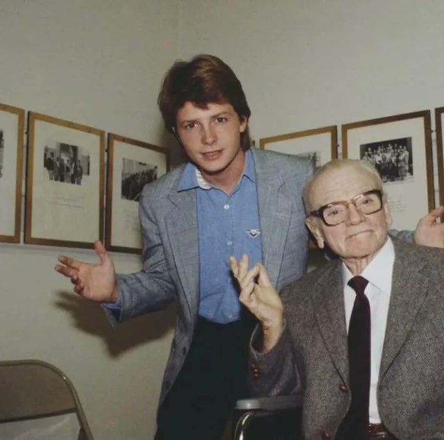 Michael J. Fox and James Cagney at the Museum of the City of New York in 1985.