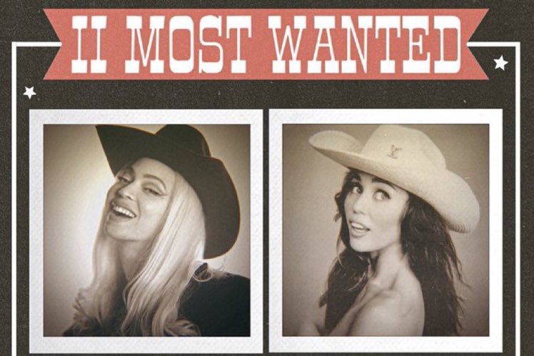 After being sent to radio today, 'II MOST WANTED' by Beyoncé and Miley Cyrus is officially the 2nd single from #COWBOYCARTER. Let's push to top?! iTunes - bit.ly/twomostwanted