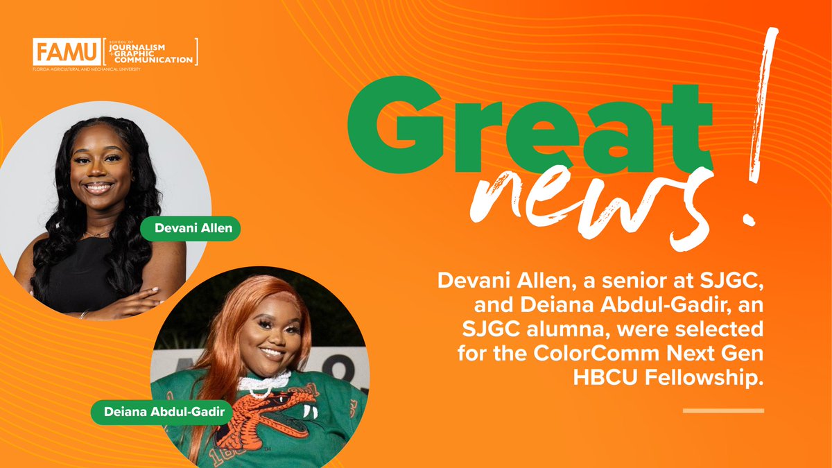 SJGC is proud to congratulate Devani Allen and Deiana Abdul-Gadir on their selection for the ColorComm Next Gen HBCU Fellowship.

This year-long initiative provides HBCU students and recent alumni with the chance to connect with influential decision-makers, receive formal…