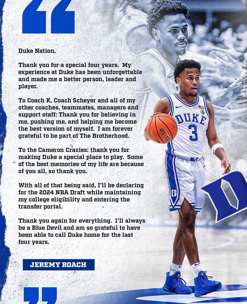 Jeremy Roach to the transfer portal