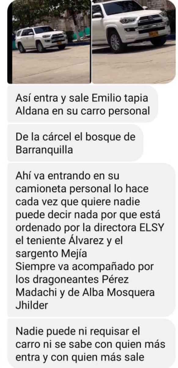 HELIODOPTERO's tweet photo. MÁS CORRUPCIÓN. La camioneta blindada -nivel 5 -en la que Emilio Tapia sale todos los días ilícitamente de la corrupta cárcel El Bosque, de Barranquilla- tiene placas de Sabaneta (célebre por el ser el pueblo de la virgen de los sicarios) y su dueña se llama Luzmila Cardona Orozco. @FiscaliaCol @petrogustavo @osunanestor @USEmbassyBogota @PoliciaColombia @FBI @INPEC_Colombia