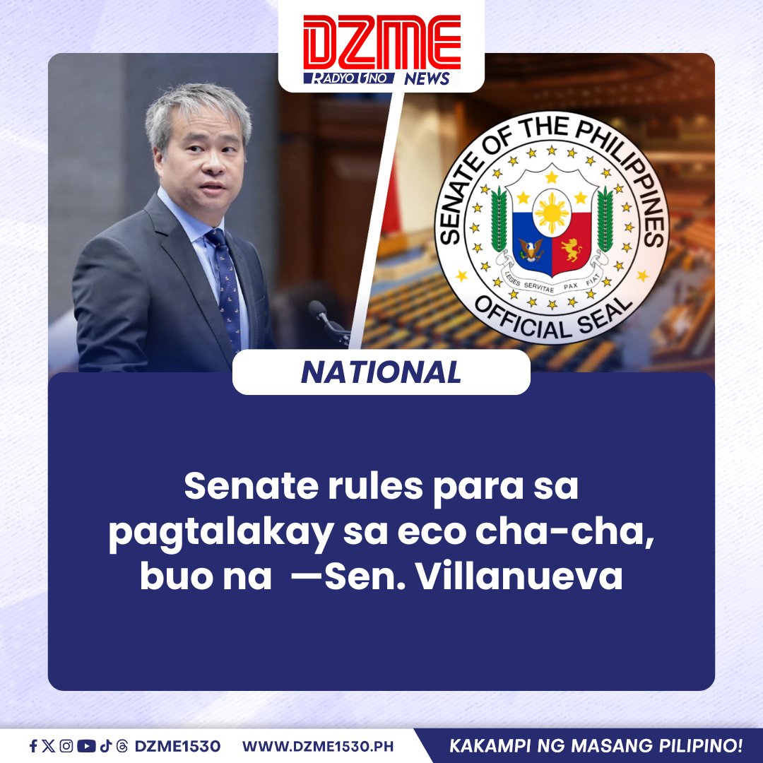 Sinabi ni Villanueva na siya ring chairman ng Senate Committee on Rules na ihaharap nila sa mga senador ang binuo nilang mga panuntunan sa pagbabalik ng sesyon sa Abril 29. | via Dang Garcia Basahin: dzme1530.ph/senate-rules-p…