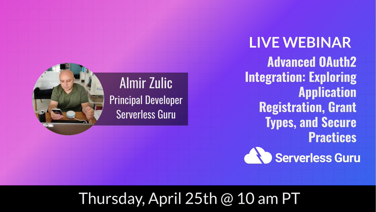 Explore the details of application registration, learn about diverse grant types, and delve into the secure practices necessary to craft secure and resilient end-to-end solutions with Principal Developer Almir Zulic 🌩 Sign-up: serverlessguru.com/events/webinar…