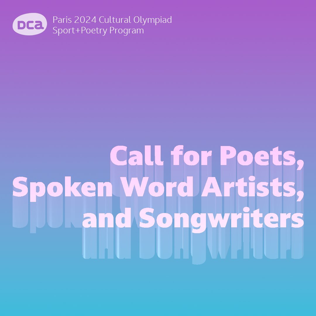 RFQ: DCA seeks submissions from LA-based poets, spoken-word artists, and songwriters for the Paris 2024 Cultural Olympiad Sport+Poetry Program. Commission fees range from $200 to $5,400. Apply to the Paris 2024 Cultural Olympiad Sport+Poetry Program here: bit.ly/RFQ-Cultural-O…