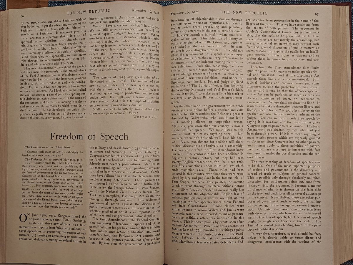 Here's a fun one from the collection... Probably one of the most important articles ever written about the First Amendment: Zechariah Chafee's 1918 'Freedom of Speech' that influenced counsel and Holmes in the Schenck case.