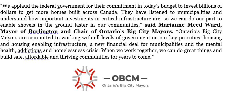 Today, Minister of Finance @cafreeland released Budget 2024: Fairness for Every Generation. #OBCM welcomes the investments in housing, infrastructure, mental health & homelessness programs. Please see our full response to the Budget here: ontariobigcitymayors.ca/ontarios-big-c…