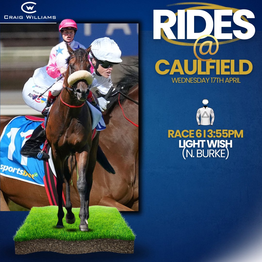 CWilliamsJockey's tweet photo. 🏇🇦🇺🇺🇦
Racing at Caulfield! #HealthTrack
Track: Good 4 ⛳️
Rail: True ⭕️
Weather: Mostly cloudy. Max - 16 ☁️ https://t.co/KLanJGblwf