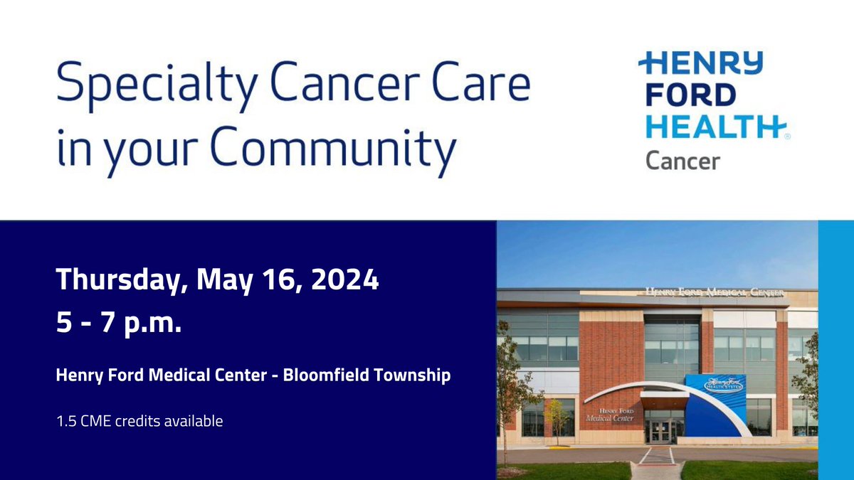 Join our leading cancer experts in #BloomfieldHills on May 16 to discuss surgical advancements, precision medicine, #immunotherapy & targeted therapies in #cancer treatment. The session will include a case-based discussion, Q&A panel & more. Register now: bit.ly/3vV8QZ2