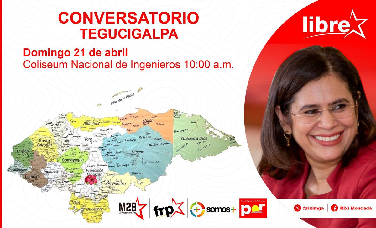 Continúo mis conversatorios por la unidad y la próxima victoria popular. Este domingo 21 de abril, por invitación de nuestro Alcalde @JorgeAldanaB estaré en Coliseum Nacional de Ingenieros a las 10:00 am. Anuncio que el evento de mi lanzamiento lo celebraremos el 8 de septiembre.