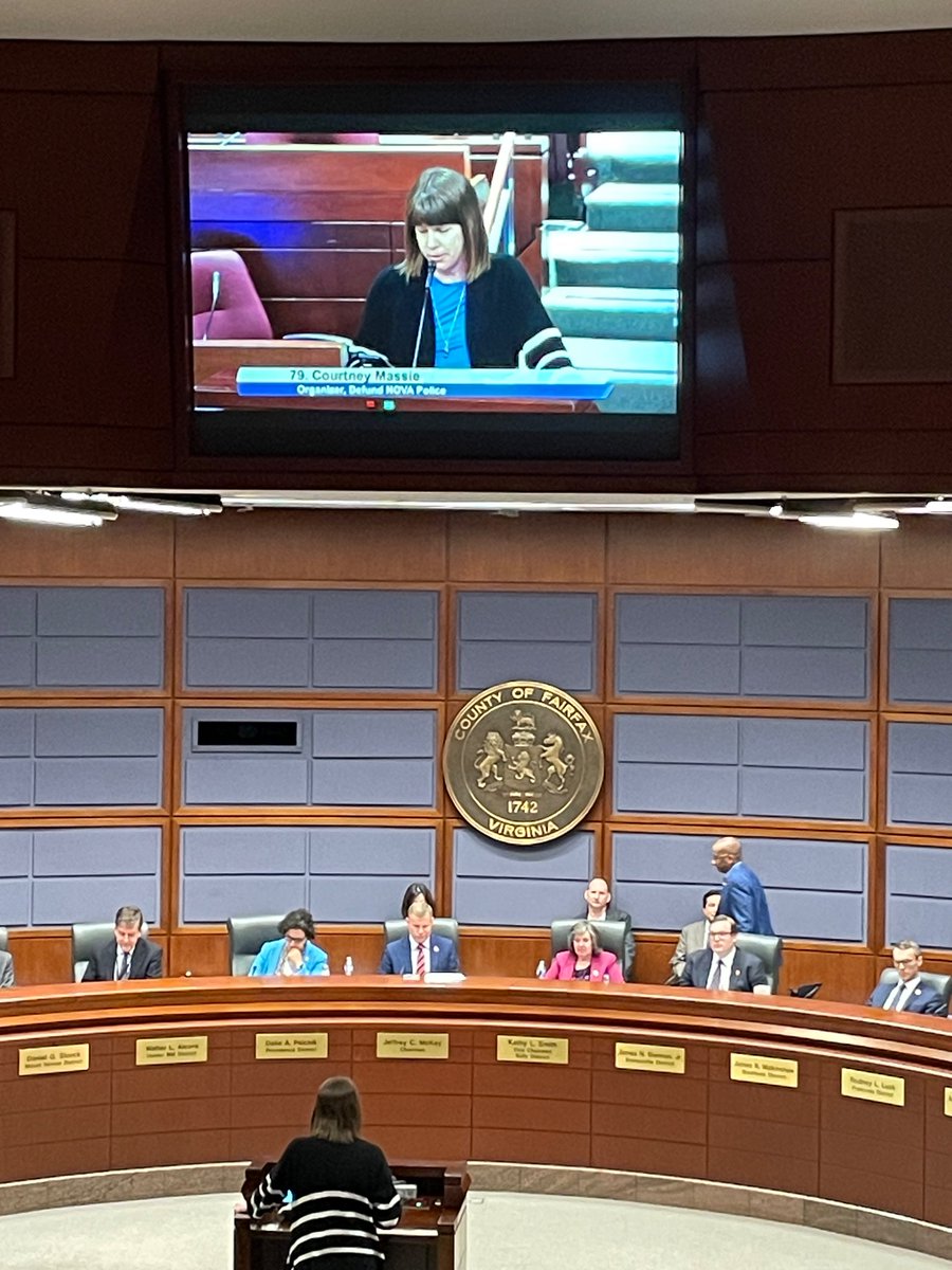 <a href="/DefundNoVaPD/">Defund NoVA Police</a> organizer speaking before the board, on increasing funding for police and decreasing essential services: “Your priorities are totally backward” names the priorities shared by speakers tonight #defundnovapd