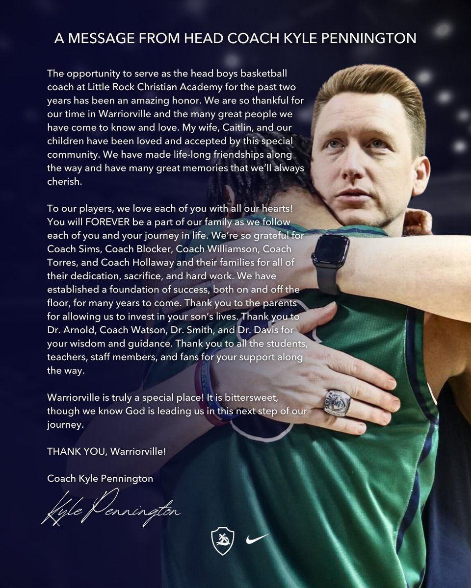 LRCAAthletics's tweet photo. Thank you, Coach Pennington. Once a Warrior, always a Warrior. https://t.co/buvnd422D7