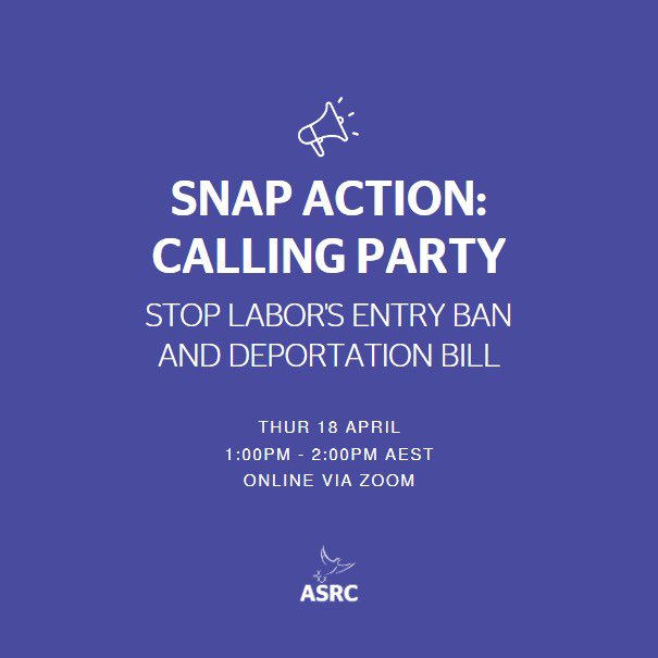 The Government needs to know that Australians reject its Entry Ban and Deportation Bill, before it goes to a vote in the Senate. Join the @ASRC1 calling party this Thursday to help #StopTheBill. 

action.asrc.org.au/calling_party_…