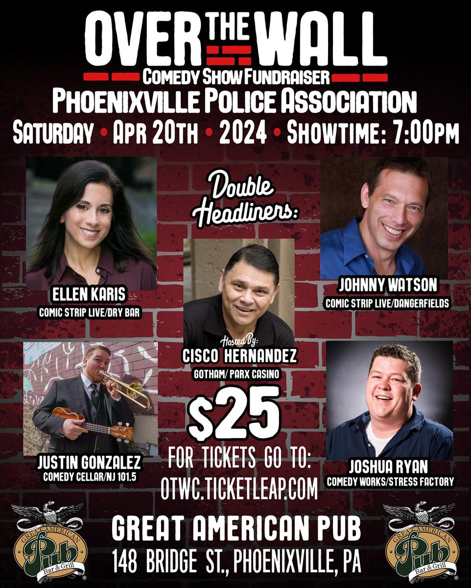 #saturdaynight Phoenixville, PA #BackTheBlue #supportthepolice A few tickets left: otwc.ticketleap.com/042024/?fbclid…