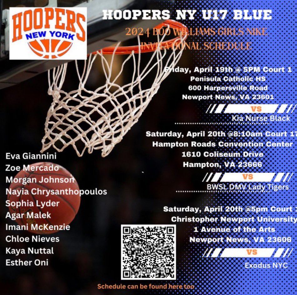 So excited to compete with my team at Boo Williams this weekend!! Can’t wait for the competition and culture! Here’s the schedule: @HOOPERS_NY @BWHoopers @KristinaGianni2 @NYGHoops @WorldExposureWB @JrAllStarBB @EJayArrow @_BlakeDerrick