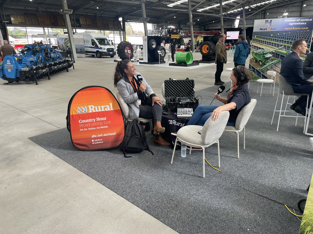We are set up and ready to roll for a broadcast from the FutureAg Expo. (The German group DLG are lending us a chunk of their site) and @Fiona_Broom is talking insects with @GoterraAus