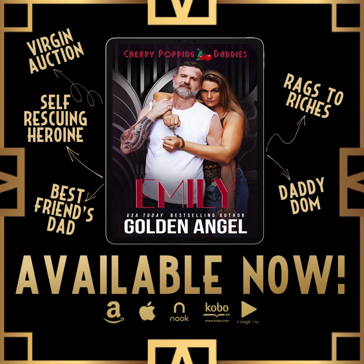 🍒 VIRGIN AUCTION DADDY ROMANCE 🔥 The newest release from Golden Angel Romances is bringing all the heat. Grab your copy of Emily today! Universal: geni.us/CPDEmily He’s my best friend’s dad. Now I call him Daddy.