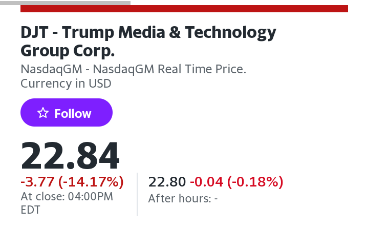 #MAGA #DJT #BrokeDon #DonTheCon #ConDon #Trump #DonaldTrump #sleepyDon #SleepyDonny at this speed it would be below $10 by Friday..... Right?